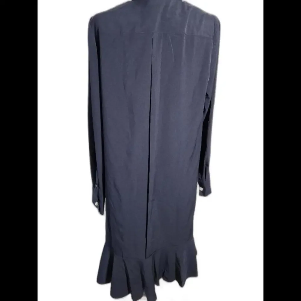 (31) Tory Burch jane ruffled crepe de chine shirt dress in navy, size 10